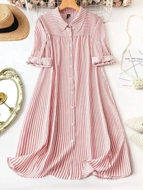 Robe chemise boutonnée avant à manches